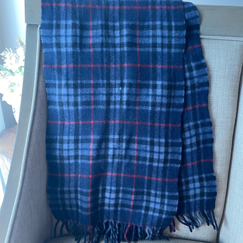 Authentic Burberrys vintage nova check blue wool scarf (F309) - Picture 2 of 7